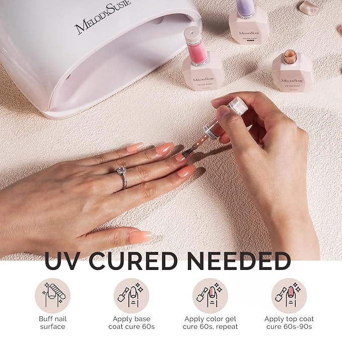 MelodySusie Pink Gel Nail Polish, 0.5Fl.oz Jeweliver Jelly Gel Nail Polish Translucent Peach Color Pastel Soak Off UV LED Light Cure Nail Art Gift Manicure JDZ63