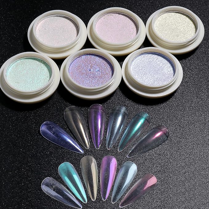7Jars Chrome Nail Powder Aurora Effect Neon Pigment Pearl Glitter Iridescent Dip Powder Manicure Kit Nail Art Decoration Sets,Resin Craft