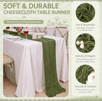 2 Pack Olive Green Cheesecloth Table Runner 17x108 Inch Boho Rustic Semi Sheer - Image 4