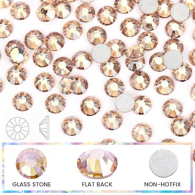 Novani Rhinestones 3000Pcs Flatback Crystal Round Loose Gemstones Glass Rhinestones for Crafts Makeup Nail Art Clothes Shoes DIY Decorations(SS8, 2.3-2.5mm,Golden Shadow)