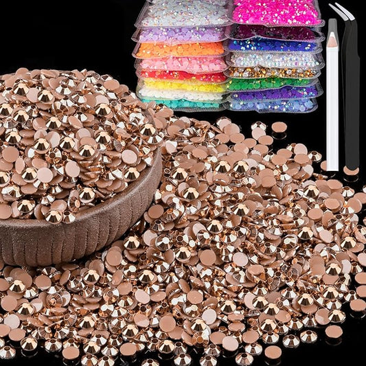 6000pcs 4mm Resin Rhinestones Bulk, Champagne Flatback Round Jelly Rhinestones Non Hotfix Crystal Gems Large Quantity Wholesale for DIY Crafts Clothes Face Makeup Manicure