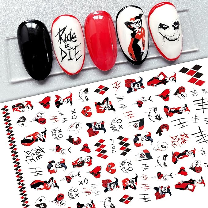 TOFD Blood Nail Art Stickers Halloween Sticker Decals, Self Adhesive 3D Supplies Scar Clown Snake Eye Heart Designs for Women Girls Acrylic Nails, 4 Count (Pack of 1)