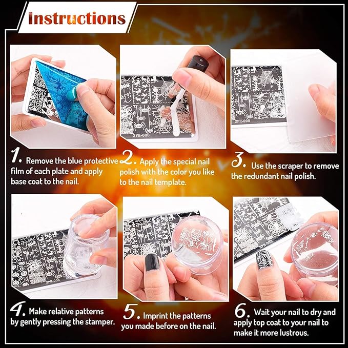 Whaline 6Pcs Simple Floral Nail Plates Stamping Set Flower Leaves Stamp Templates Nail Art Plates for DIY Print Manicure Salon Design Gift