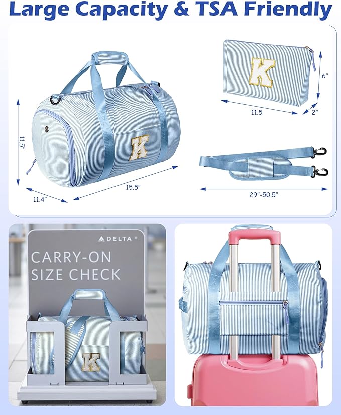 Girly Cute Stuff, Girls Travel Duffle Bag, Kids Initial Overnight Bags with Shoe Compartment, Customized Weekender Bag with Makeup Pouch, Stocking Stuffers for Toddler (Letter H)