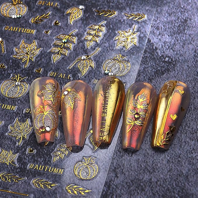 5 Sheets Halloween Gold Nails Stickers Spider Wed Nails Art Stickers 3D Self-Adhesive Supplies Nail Decal with Rhinestones Bow Heart Design Nails Sticker for Nail Art Women's DIY Decoration