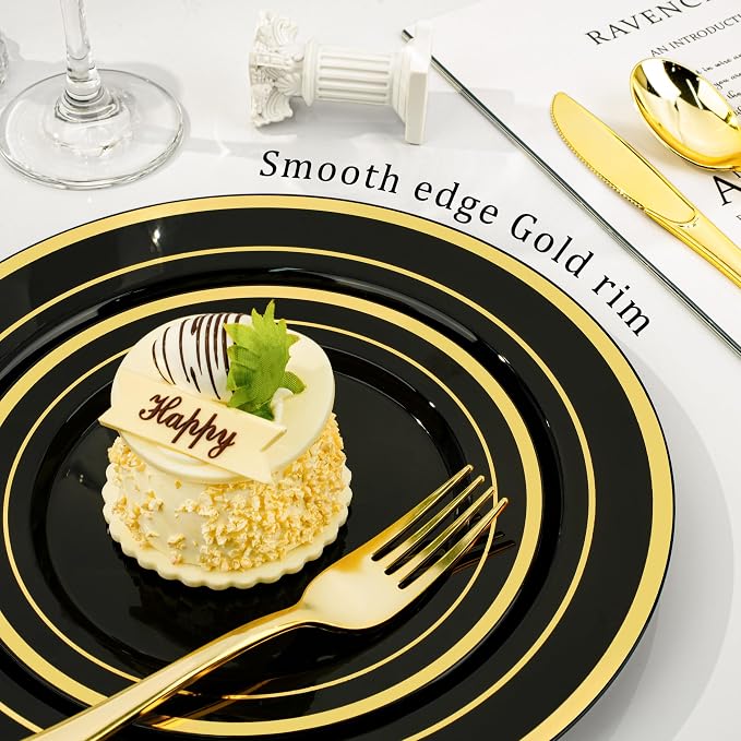 BESTVIP 300PCS Plastic Dinnerware Set, Anniversary, Includes: Dinner Plates - Image 5