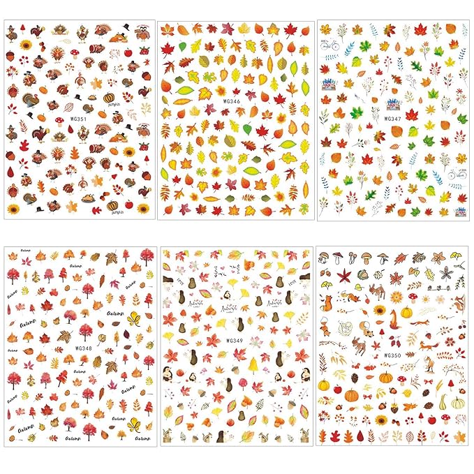 1000+ Patterns Halloween and Autumn Fall Nail Art Decals Pumpkin Maple Leaves Nail Self-Adhesive Stickers Spider Web Bat for Women Girls Nail Design Manicure Happy Halloween Thanksgiving Day