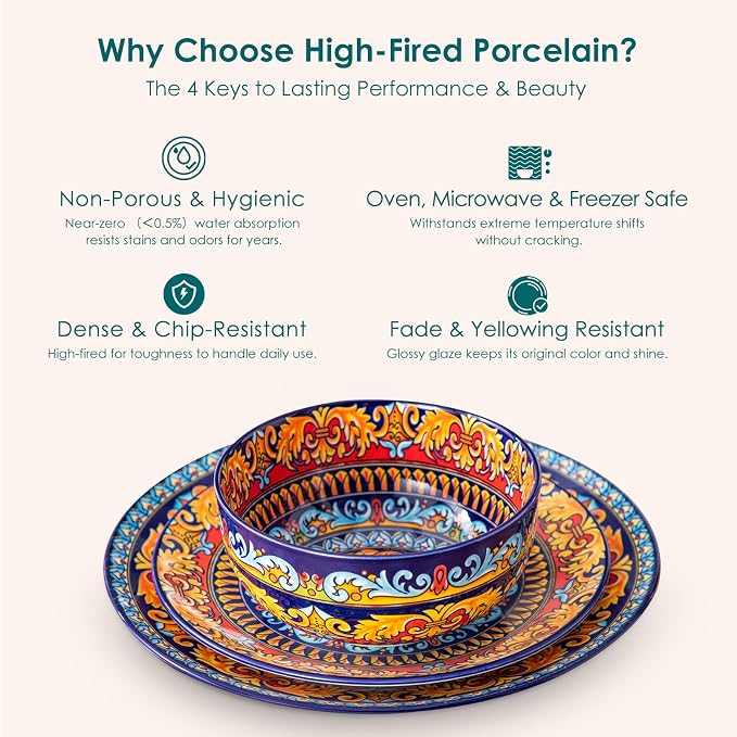 vancasso Plates and Bowls Sets, 12-Piece Porcelain Dinnerware Set Service - Image 8