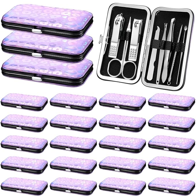 Lasnten 24 Set Christmas Manicure Set Bulk Nail Clippers Grooming Nail Kit Stainless Steel Professional Pedicure Kit Pedicure Tools with Travel Case Gifts for Xmas Men Women(8 in 1,Laser)