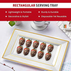 Plastic Serving Tray & Platter Set White Gold Rim Disposable Serving Trays & - Image 4