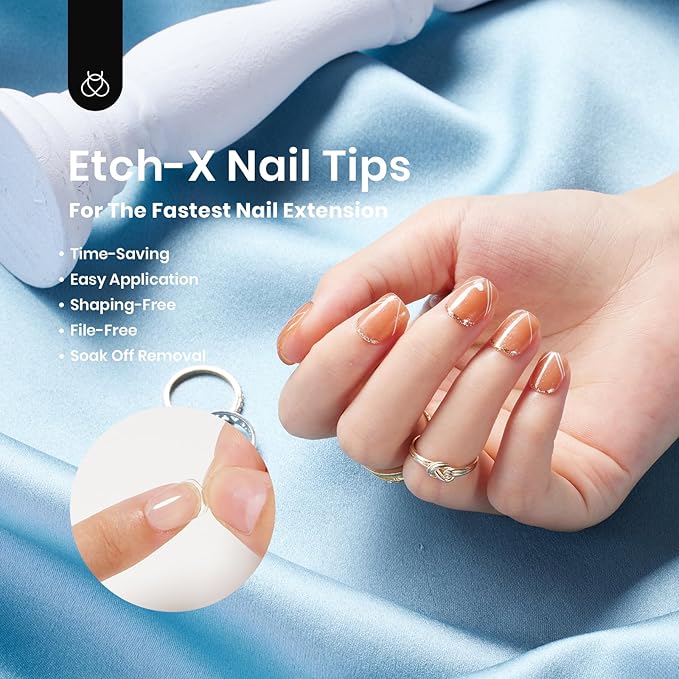 Beetles 504Pcs XS Short Square Nail Tips,12 Sizes Fake Nail Pre Shaped Half Matte Etch X Nail Tips Full Cover False Clear Acrylic Press on Nails for Gel Polish Nail Art Design,Nail Glues Needed