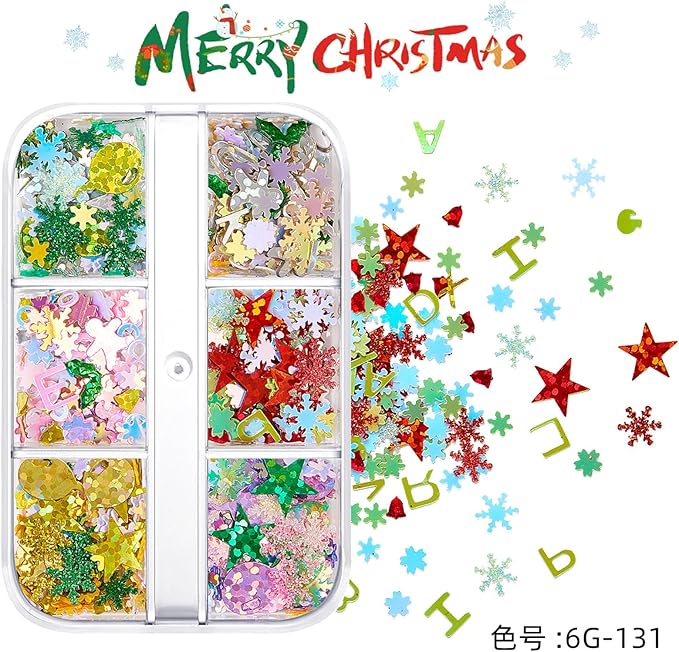 Christmas Nail Art Glitters Sequins, 4 Boxes Multicolor Holographic Lrregular Shapes Glitters Stickers Decals with Christmas Snowflake Letter Star Tree Designs for Manicure DIY Xmas Decorations