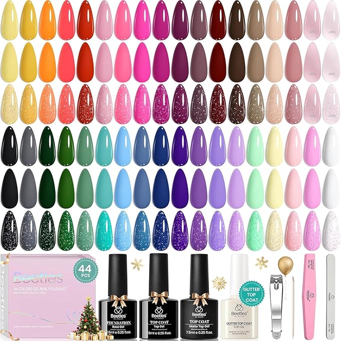 beetles Gel Polish Vivid Seasons, Fall Gel Nail Polish Set, 36 Colors Yellow Burgundy Purple Pink Jelly Shades, 45pcs with Base & Top Coat, UV LED Soak Off DIY Salon Set, Gift for Women & Girls