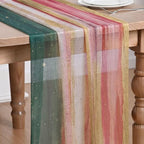 Artoid Mode Boho Green Red Stripes Christmas Chiffon Table Runner 120 Inches by ArtoidMode