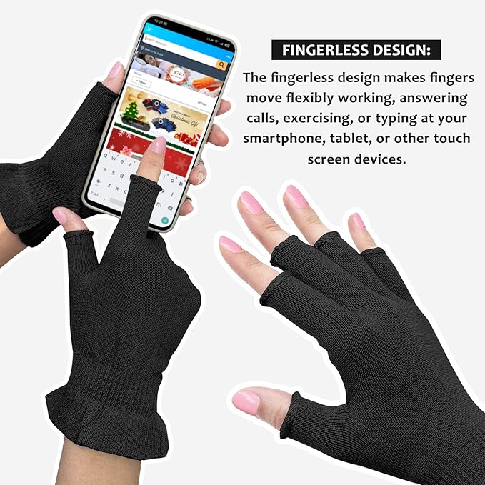 MIG4U Fingerless Moisturizing Gloves, Half Finger Touchscreen Beauty Glove for Eczema, SPA, Dry Hands, Skin Treatment, Summer Sun UV Protection (L/XL, Black-1 Pair)