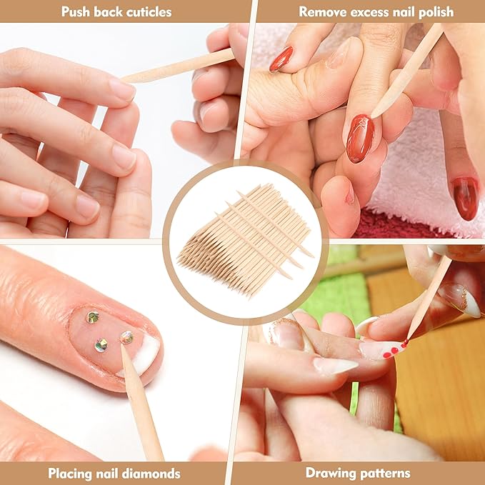 1000 PCS 4.5 Inch Orange Wood Sticks for Nails, AHIER Wooden Cuticle Pusher Sticks Double Head Functional Manicure Tools