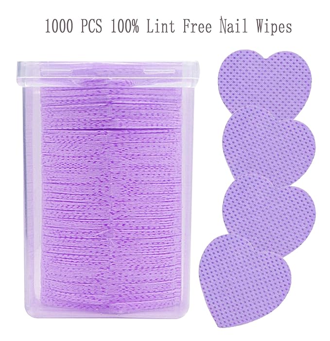 1000 PCS Nail Wipes, Lint Free Nail Polish Remover Wipes for Lash Extension, No Lint Eyelash Extension Glue Wipes, Absorbable Eyelash Extension Glue Cleaning Wipe for Gel Nail Polish Remover, Purple