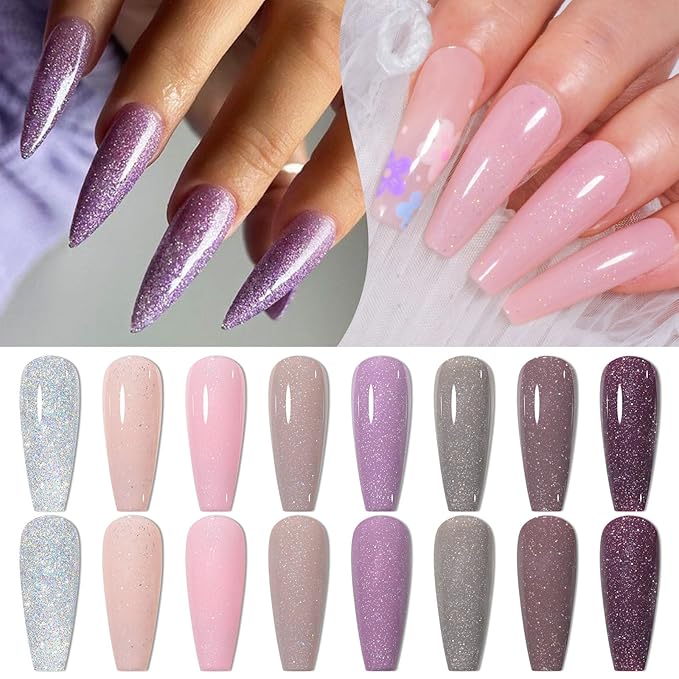 MEET ACROSS Gel Nail Polish Set, 8 Colors Brown Pink Gel Polish Grey Purple Nude Neutral Nail Polish Winter Elegant Nail Art Manicure Kit Soak Uv Gel Gift for Women