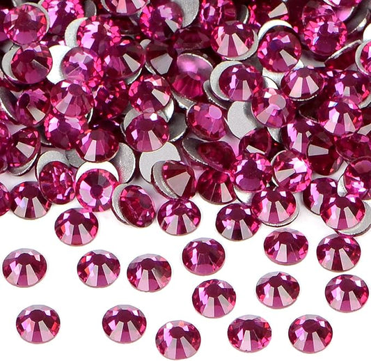 2880PCS Art Nail Rhinestones Non Hotfix Glue Fix Round Crystals Glass Flatback for DIY Jewelry Making with one Picking Pen (ss5 2880pcs, Rose)