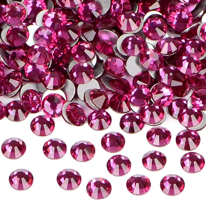 2880PCS Art Nail Rhinestones Non Hotfix Glue Fix Round Crystals Glass Flatback for DIY Jewelry Making with one Picking Pen (ss6 2880pcs, Rose)
