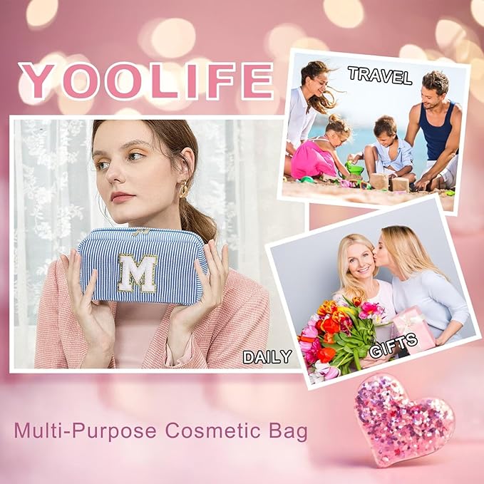 YOOLIFE Bridesmaid Proposal Gifts - Bridal Shower Gifts, Bride To Be Gifts, Bridesmaid Gifts for Wedding Day, Maid of Honor Gifts, Bachelorette Party Gift for Bride, Initial Makeup Bags, Letter I