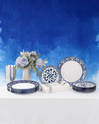 175 Pcs Blue Plates for Party & Wedding | Floral Disposable Dinnerware Set. - Image 8