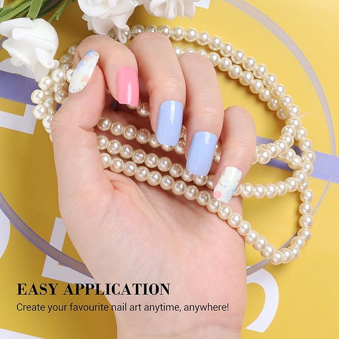 MelodySusie Semi Cured Gel Nail Strips (Pastel Bubbles), 20 PCS Macaron Gel Nail Stickers, Pink Gel Nail Wraps, UV Light Required, Durable and Salon Quality
