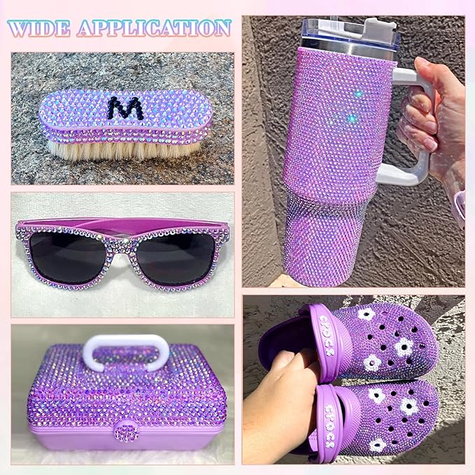 30000Pcs Resin Lavender Purple AB Rhinestones for Bedazzling Crafting with b7000 Jewelry Glue, Bulk Flatback Gems Bedazzler Kit for Crafts Clothes Fabric Nail Diamond Art, Assorted Size 2/3/4/5/6mm