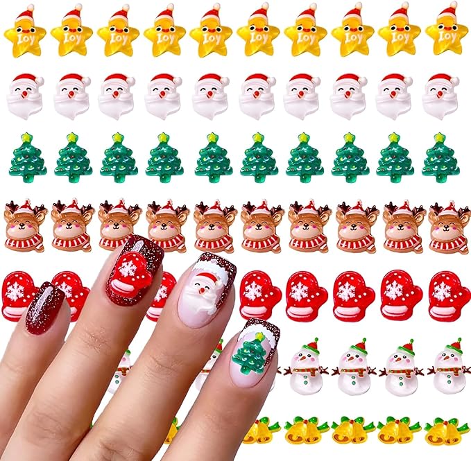 70 Pcs Santa Claus Elk Christmas Tree Snowman Acrylic Nail Art Rhinestone Charms Decoration for Women Girls