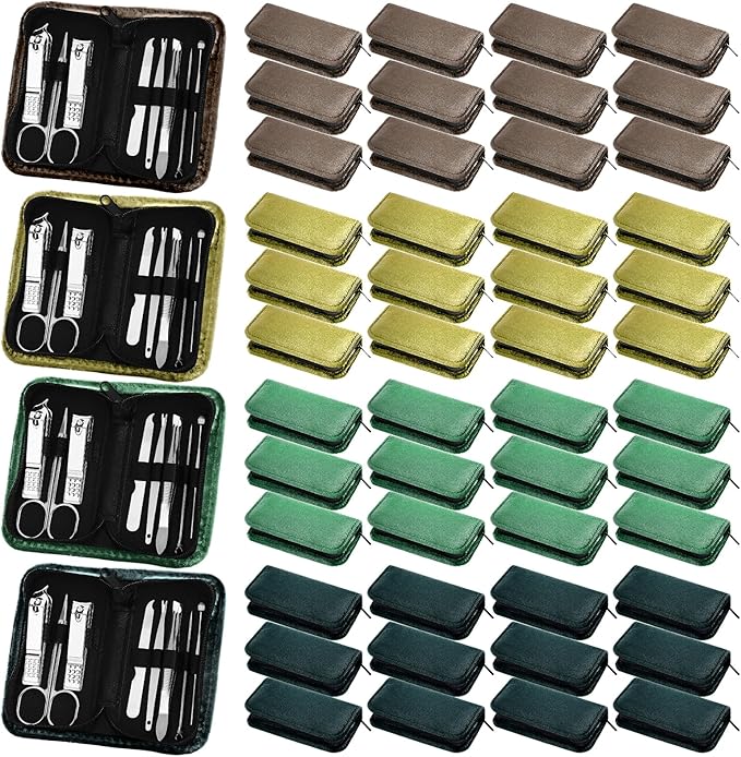 Coume 48 Set Christmas Men Gift Bulk Nail Care Kit Stainless Steel 8 in 1 Manicure and Pedicure Set with Travel Case Baby Shower Prizes for Employee Appreciation Teacher Staff Coworkers(Green Series)