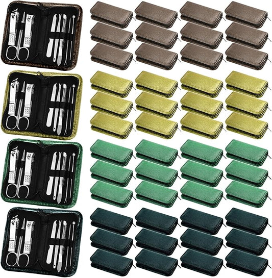 Coume 48 Set Christmas Men Gift Bulk Nail Care Kit Stainless Steel 8 in 1 Manicure and Pedicure Set with Travel Case Baby Shower Prizes for Employee Appreciation Teacher Staff Coworkers(Green Series)