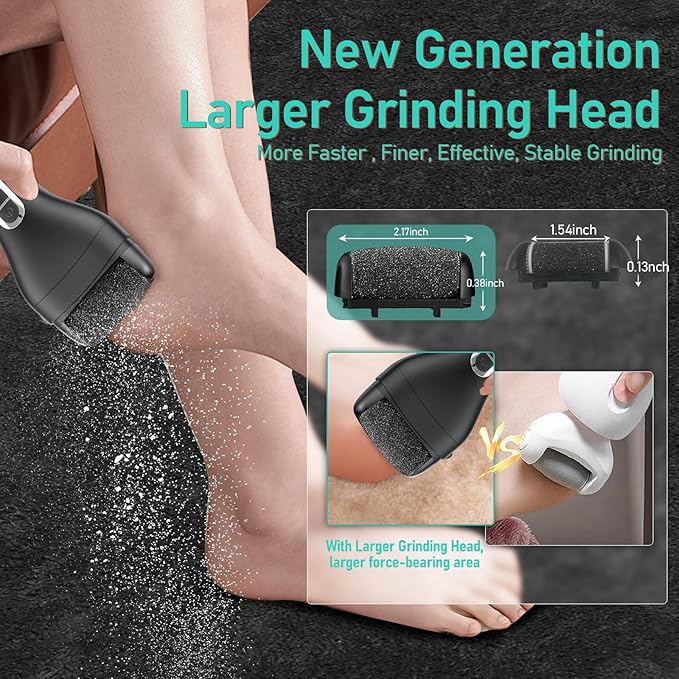 Callus Remover for Feet - with Larger Grinding Head, Portable Pedicure Kit Foot File Callus Remover, Rechargeable Waterproof Foot File for Foot Care Deadskin Remover LCD Display-2pcs