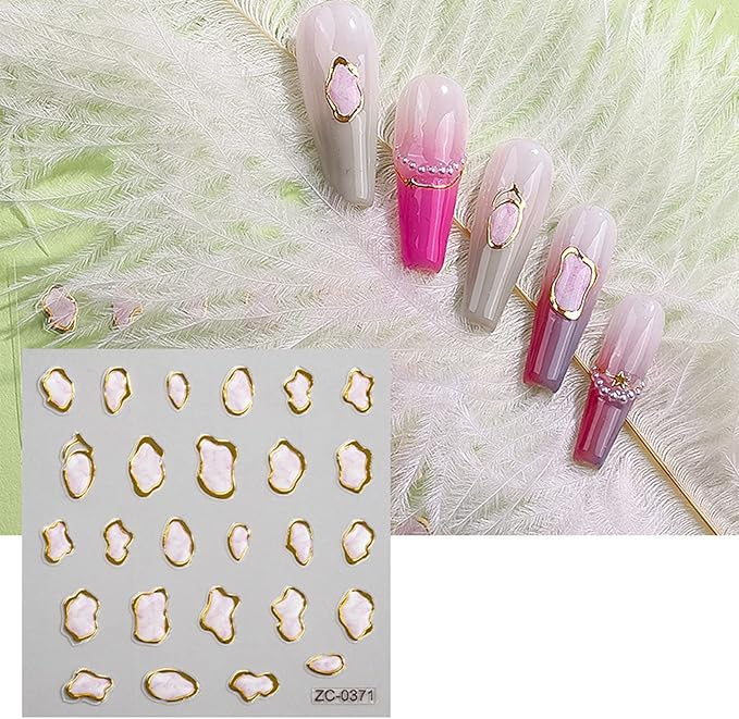 5D Gold Embossed Nail Art Stickers Crystal Soft Glue Irregular Geometric Frames Nail Stickers Sliver Hollow Designs Nail Decals Supplies Self Adhesive Stickers DIY Acrylic Nail Accessories