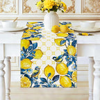 Summer Lemon Bird Table Runner Spring Blue Flowers Burlap Table Runners - Image 3