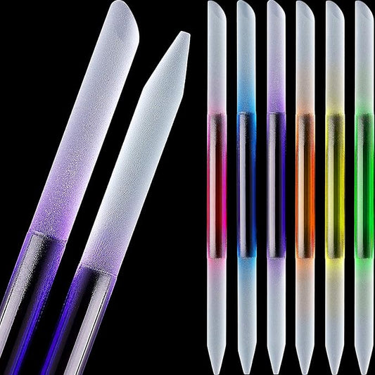 Maitys 6 Pieces Glass Cuticle Pusher Glass Cuticle Stick Set Double Sided Crystal Nail Files Precision Manicure Pedicure Pusher Tools(Pink, Blue, Purple, Orange, Yellow, Green)