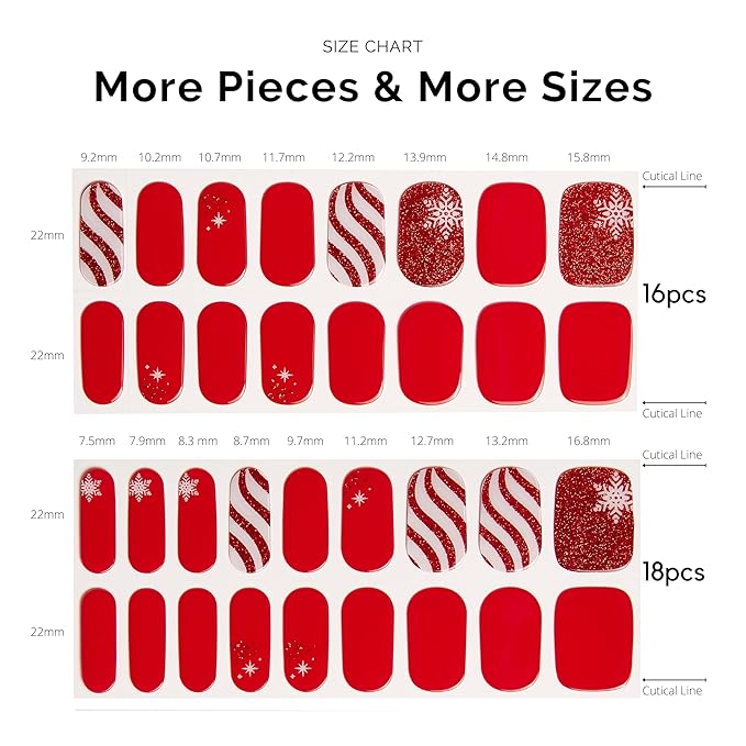 Nailog Semi Cured Gel Nail Strips 34 pcs for Christmas | Long Lasting Nail Polish Sticker Wraps with Glossy Gel Finish (Santa is Here)