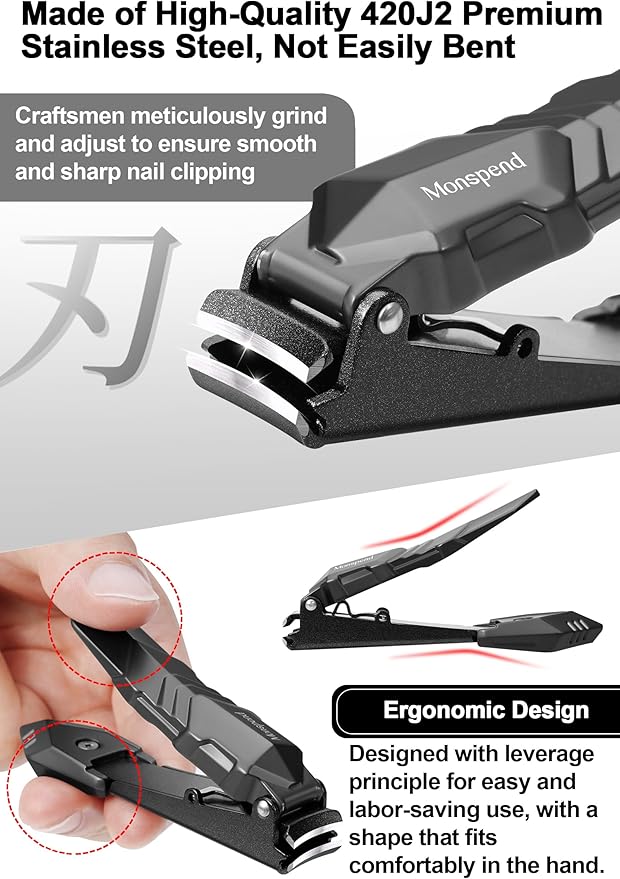 Nail Clippers with Catcher – No Splash Nail Cutters Fingernail and toenail Clippers for Thick Nail， Stainless Steel Fingernail Cutter for Men Women，Custom Flannelette Bag Storage