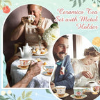 Teenyyou Set of 6 Tea Cups and Saucers Tea Party Decorations Floral Porcelain - Image 4