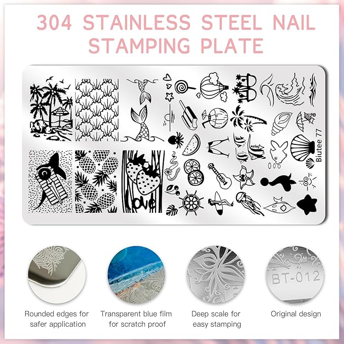 Biutee Nail Stamper Kit 22Pcs Gel Nail Stamping Kit 12Pcs Nail Stamping Plates 8Pcs Gel Stamping Polish, Silicone Stamper Scraper Flower Lace Holiday Stamp Template Halloween Christmas Gift for Women