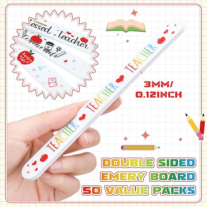 50 Pack Teacher Appreciation Gifts Bulk Christmas Stocking Stuffer Teacher Thank You Nail Files Emery Boards Small Spa Party Favors Employee Appreciation Gifts for Staff Team Coworkers