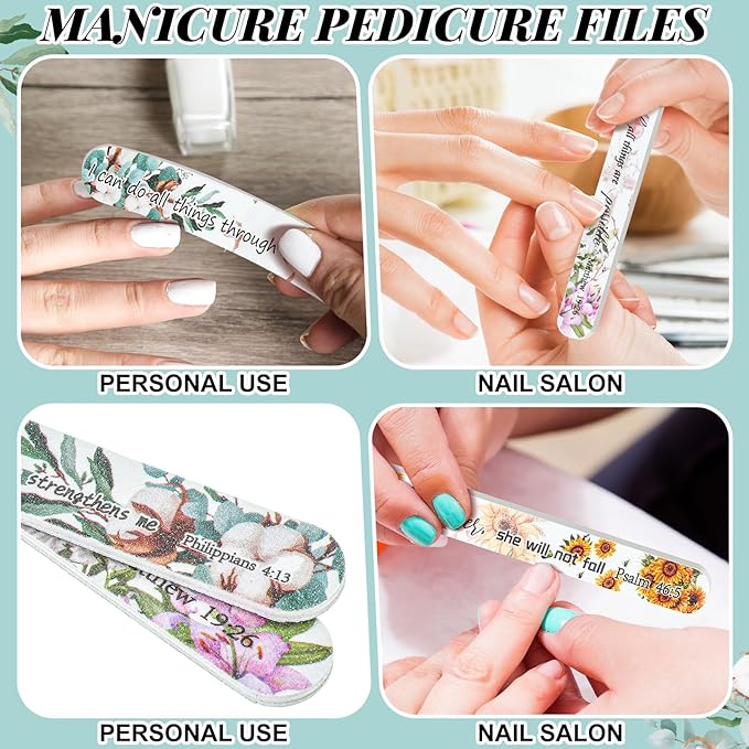 50 Pack Christian Gifts for Women Bulk Church Bible Verse Nail Files Floral Scripture Emery Boards Christian Religious Gift Nail Files for Employee Appreciation Teacher Staff Coworkers Women