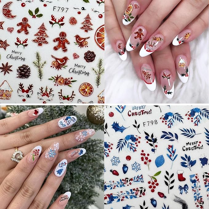 5 Sheet Christmas Nail Art Stickers with Santa Claus Snowflake Elk Deer Snowman Xmas Tree Design Manicure Decal Winter Cartoon Nail Decals Nail Art DIY Decor Supplies for Women