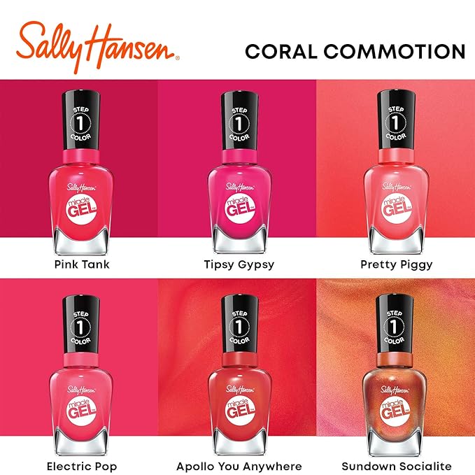 Sally Hansen Miracle Gel Salon Quality Nail Polish | Gel-Like Formula, Two-Step System, No UV Light Needed, Long Lasting | Opaque, Glossy | 329 Pink Tank | Reddish Pink Nail Color