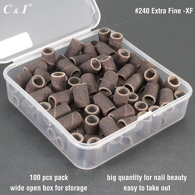 C & I Nail Sanding Bands 100 PCS Plus Upgrade Mandrel 1 PC, Nail Drill Bits for Acrylic Gel Nails Remove, Natural Nails Buffer for Nail Prep and Nail Shiner (Black, #240 Extra Fine)