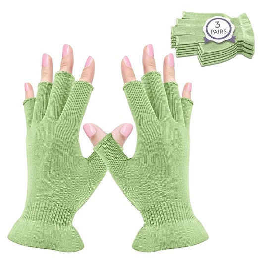 MIG4U Fingerless Moisturizing Gloves, Half Finger Touchscreen Beauty Glove for Eczema, SPA, Dry Hands, Skin Treatment, Summer Sun UV Protection, Apple Green, 3 Pairs L/XL