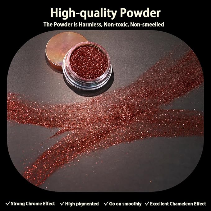 Allstarry Chameleon Chrome Nail Powder, Color-Shift Nail Powder Pigment Glitter Dust Magic Chameleon Mirror Effect Aurora Chrome Effect for Gel Polish Nail Art Decoration-Dark Hearts
