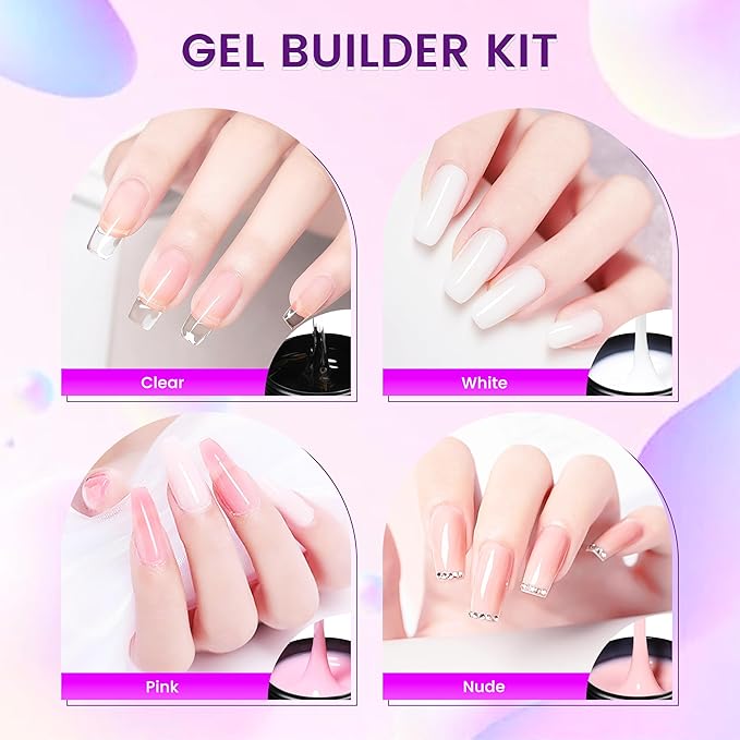 AIJIMEI Builder Nail Gel 300g 10OZ Nail Extension Hard Builder Gel for Nails Strengthen for Home Use (white & pink)