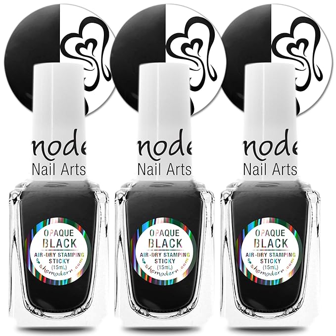 SheModern STICKY BLACK Stamping Polishes Stamping Polishes (Set of 3) For Nail Art Design Air-Dry Collection. More Transfer Time with Tacky Surface for Easy Adhere of Pigment, Glitter