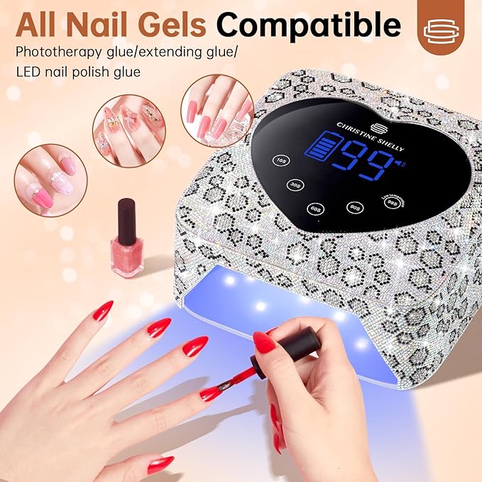 UV LED Nail Lamp 72W Rechargeable Sparkly Wireless Nail Dryer Gel Polish Light with 5 Timer Setting Professional Quick Dry Curing Lamp with Display Auto Sensor for Salon & Home