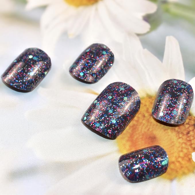 Semi Cured Gel Nail Strips Salon-Quality, Long Lasting Adhere Nail Art Stickers Decals (Sparkly Blue)